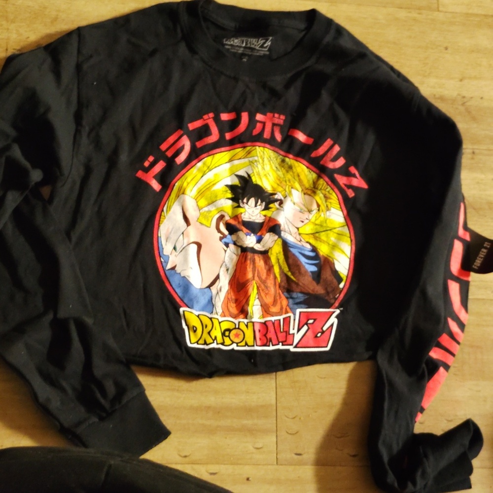 Forever 21 long sleeve new dragon Ball z DBZ anime black size s t crop t shirt